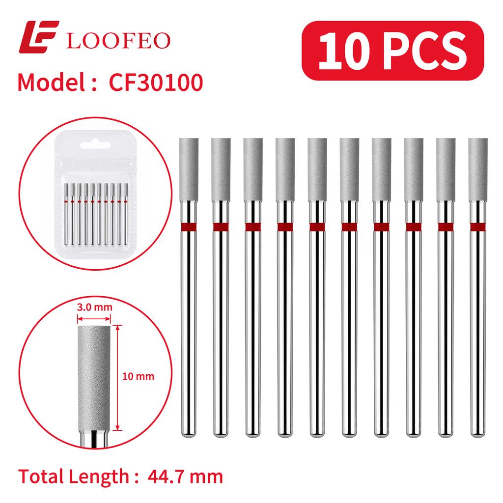 Cylindrical Bit Diamond Nail Drill Bit Set 10Pcs Nail Milling Cutters for Nail Surface Shaping Dead Skin Removal Fine Grinding Nail File Sets Home