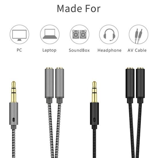 3.5mm 1 Male to 2 Female Ports Headphone Microphone Audio Cable Adapter Splitter