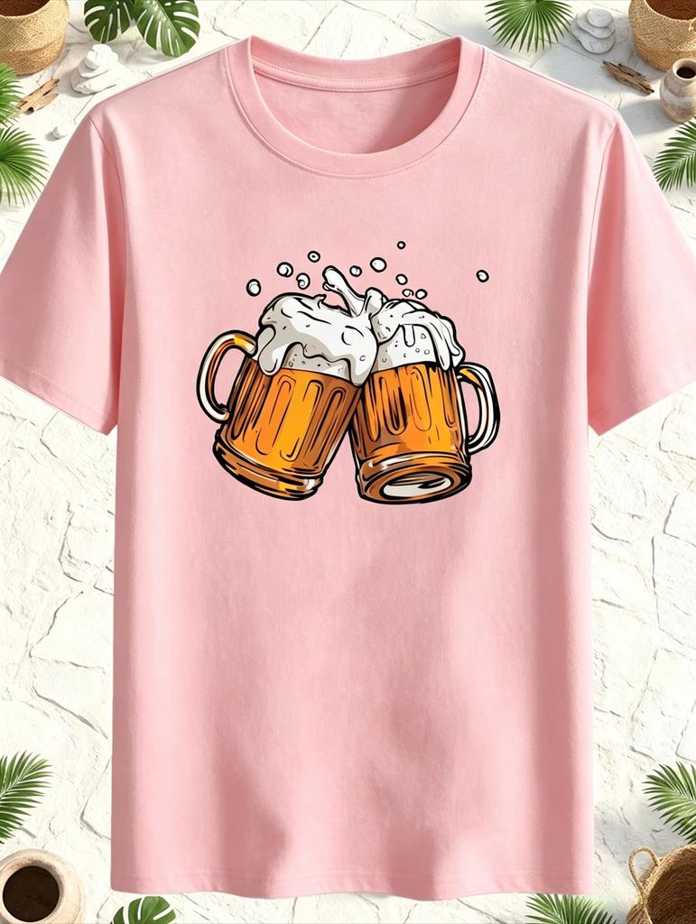 New Model Beer Cup Pattern Unisex Summer Casual TShirt Versatile Trendy Made 100 Pure Cotton With Soft Fabric And A Loose Style