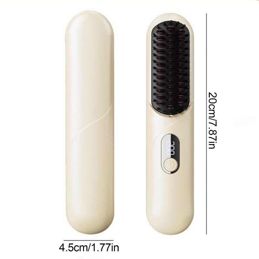 Portable Wireless Hair Straightener Type-C Rechargeable Straight Hair Comb 4 Temp Settings LCD Display Straightening Comb