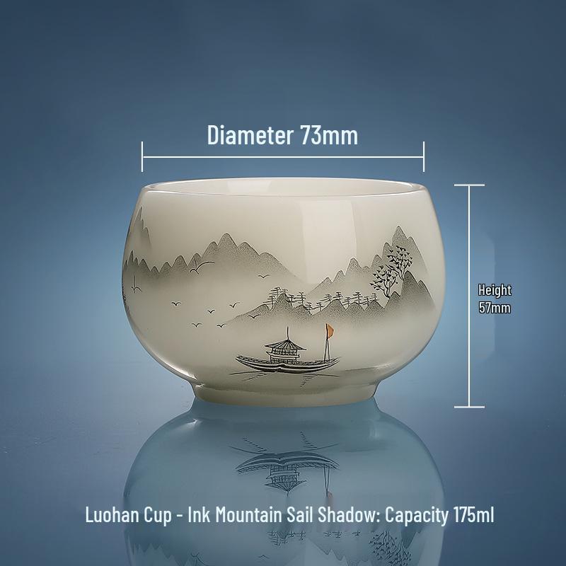 Hand-Painted Jade Ceramic Gongfu Tea Cup - Landscape Design, Perfect for Tea Tasting, Personal Use, or Gift.
