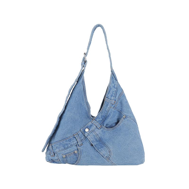 

Vintage Denim Bag Women s Underarm Shoulder Bag Large Capacity Commuter Crossbody Bag світло-синій колір