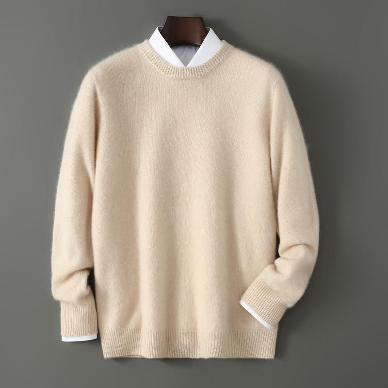 

Men s High-End Pure Wool Round Neck Sweater: Thick, Loose, Casual Pullover 3XL