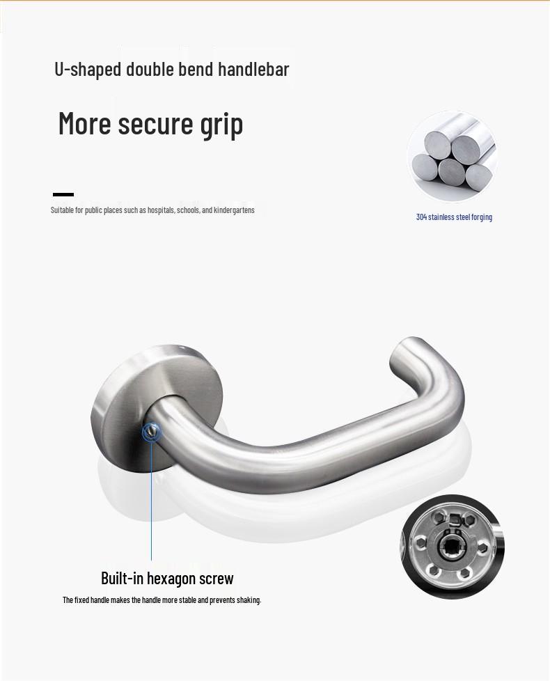 304 Stainless Steel Indoor Fire Door Handle - Double Leaf European Lock Accessory