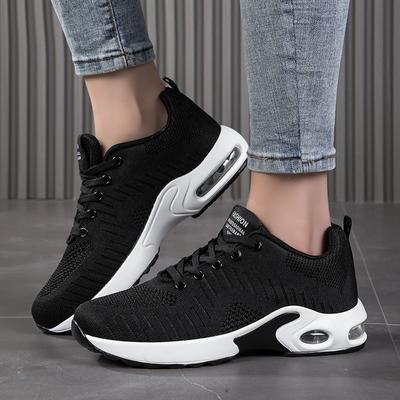 Damen Air-Cushion-Sportschuhe, lässige Strick-Laufschuhe mit niedrigem Schaft, atmungsaktive Outdoor-Wanderschuhe
