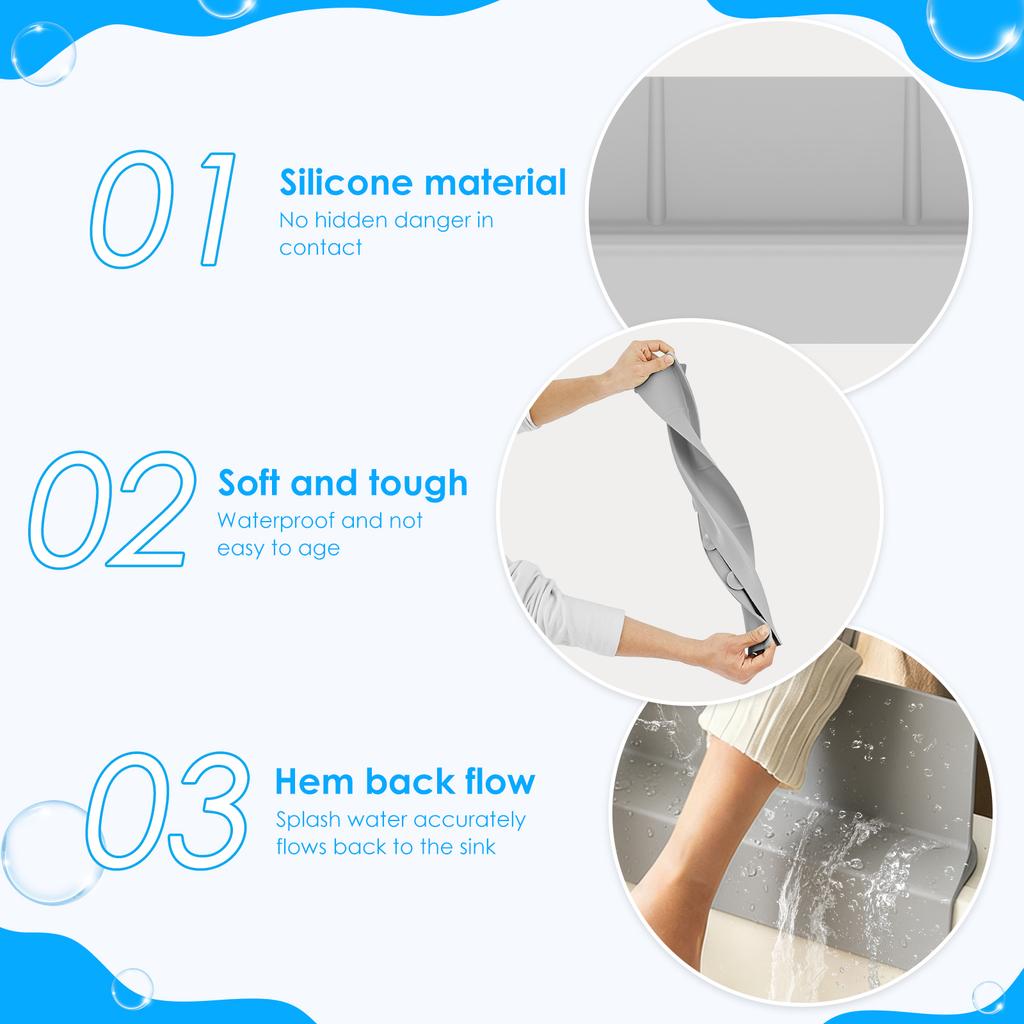 23″ Sink Water Splash Guard Silicone Kitchen Sink Water Baffle Plate with Non Slip Strong Suction Cups Sink Baffle Splash Guard