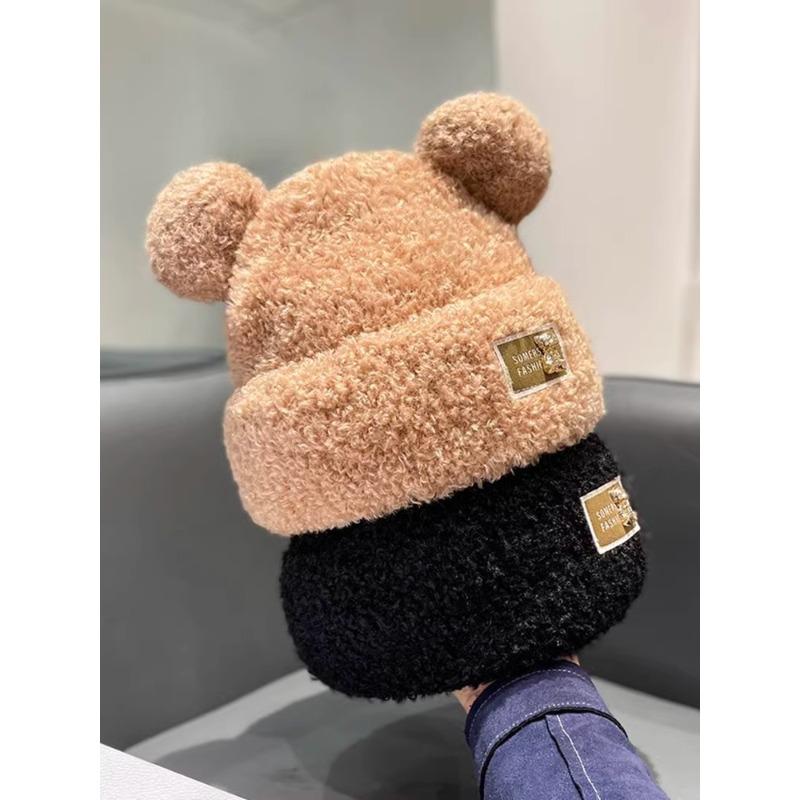 Korean Cute Lei Feng Hat for Women In Autumn and Winter Bear Hat Plush Hat Plush Thickened Cycling Cold Proof Ear Protection Hat