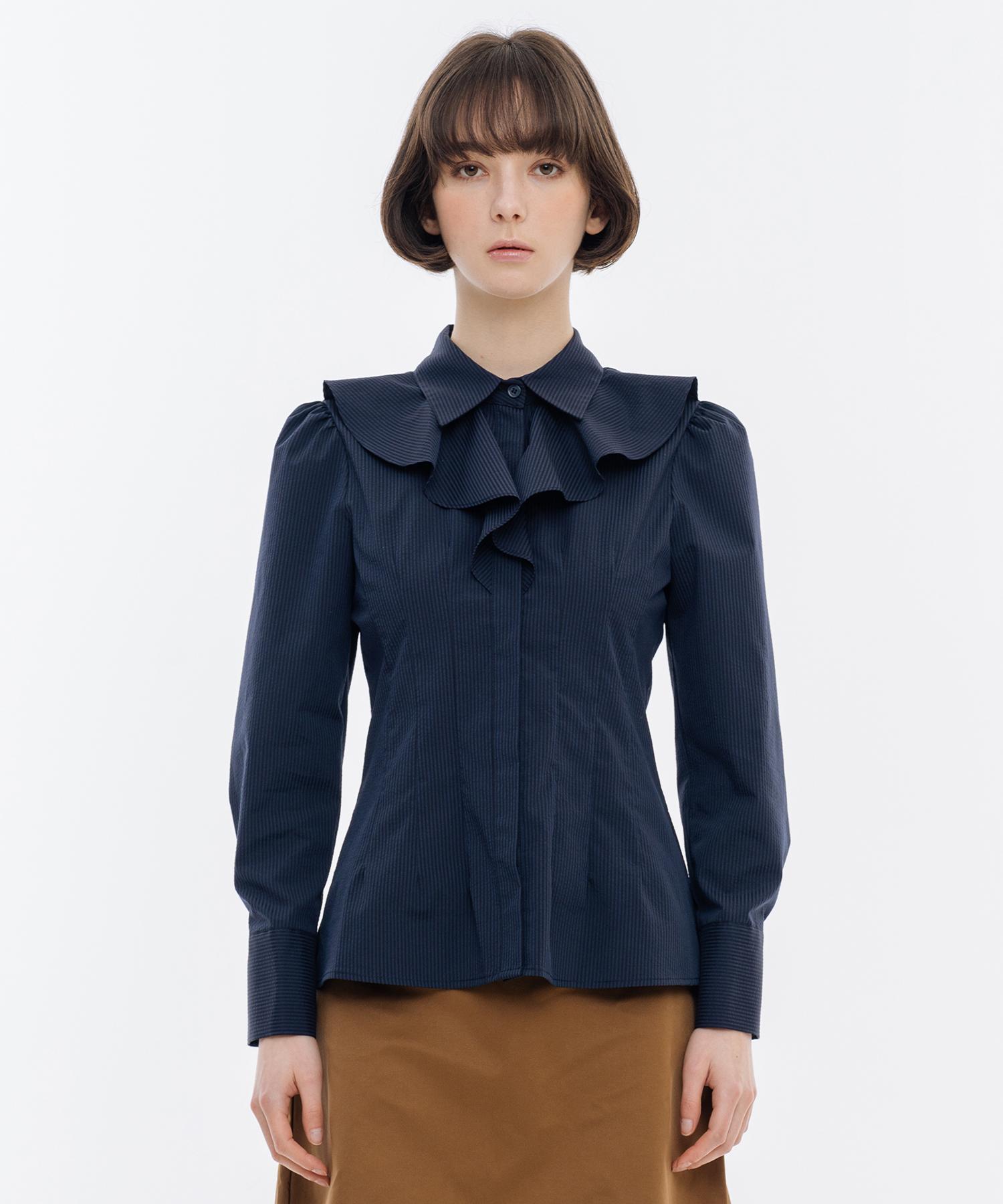 Ish Frill Ruffle Collar Blouse (Navy) Navy/Free