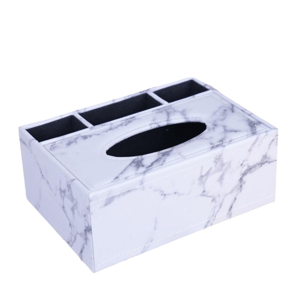 Artificial Leather Multi-functional Tissue Box Anti-moisture 4 Grid Tissue Storage Box Rectangular Tissue Paper Dispenser