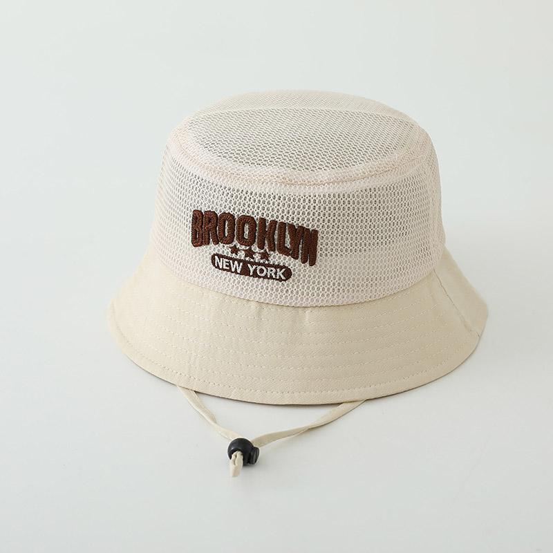 Letter Embroidered Baby Sun Hat Summer Mesh Breathable Boys Girls Fisherman Cap Fashion Patchwork Kids Panama Bucket Hats бежевый