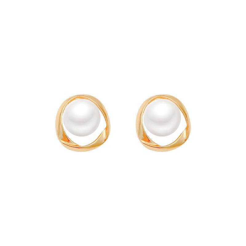 French Retro S925 Silver Pearl Earrings for Women - Elegant Fairy Temperament, Geometric Circle Design