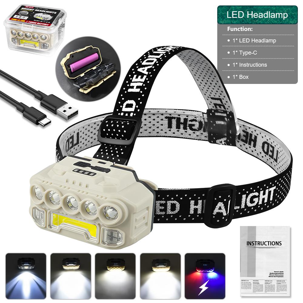 High Brightness 180000Lumens Head Lamp Led Rechargeable 5Modes Adjustments Headlamps Adjustable Lighting Strip for Fishing Goods