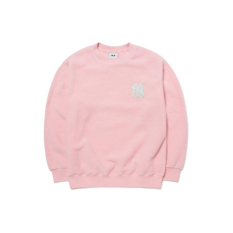MLB Base Logo Sweatshirts Unisex Pink Crew Neck Thickened Regular 3AMTF5116-50PKL