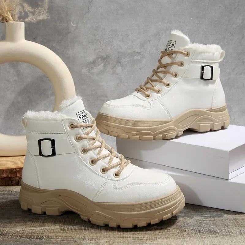 Fashion Women's Sneakers Winter Warm Plush Lined Casual High Top Women's Platform Shoes Lace Up Sneakers Zapatos De Mujer