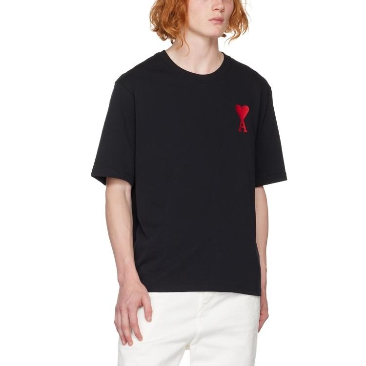 AMIPARIS Heart Embroidered Round Neck Pullover Short Sleeve T-Shirt Men Tops Black SPEUTS022726-001