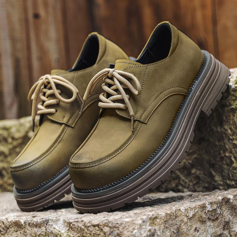 New loafers 24 years old spring fashion versatile round head light mouth thick heel lace-up British style men's shoes 44316-J