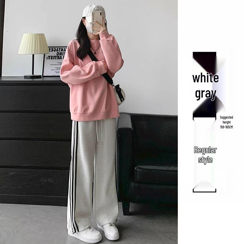 

Высококачественные велюровые спортивные штаны в черную полоску для миниатюрных женщин - Осенне-зимний повседневный стиль с широкими штанинами L (suggested 111-120 lbs)