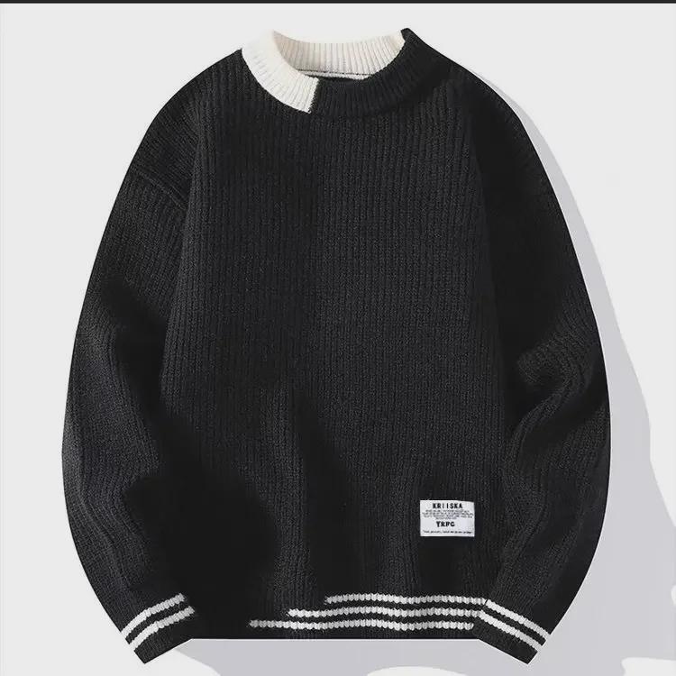 

Серый вязаный свитер в стиле ретро - свободный крой для осени/зимы, стиль унисекс XL чёрный