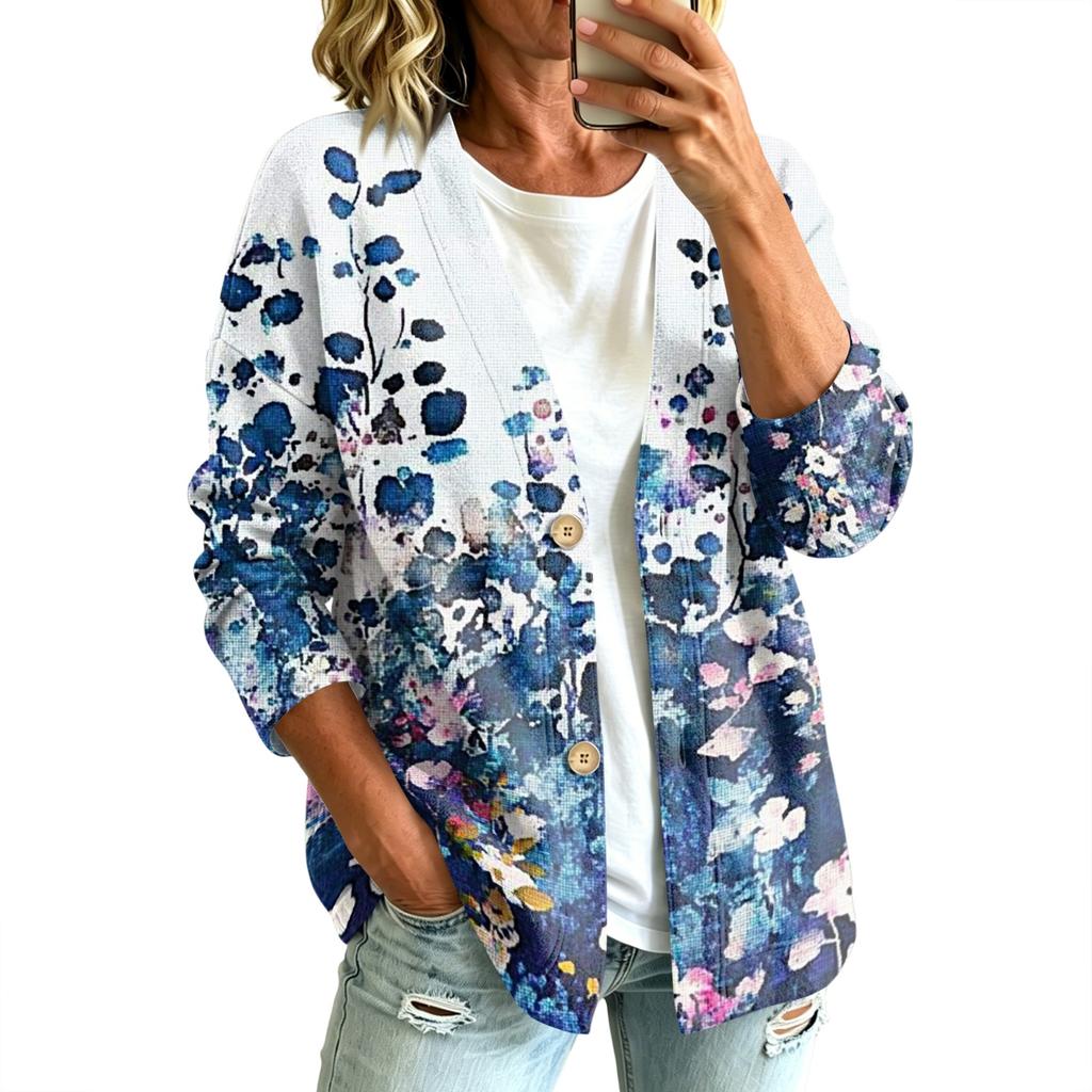 Women's Vintage Floral Print Button Front Jacket for Casual Outdoor Wear