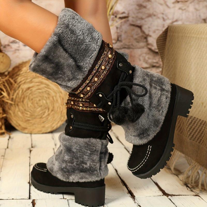 Damen Winter Pelzige Rutschfeste Plateau-Sneaker/Stiefel - Dicke Plateau-Höhenerhöhung