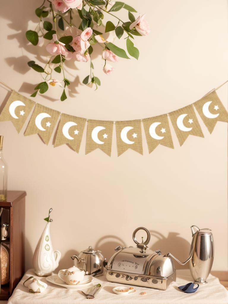 Ramadan Mubarak Jute Banner Mond Stern Deko Islamisches Muslimisches Festival Partyzubehör Hängeornament Flagge Heim Wanddeko Geschenk