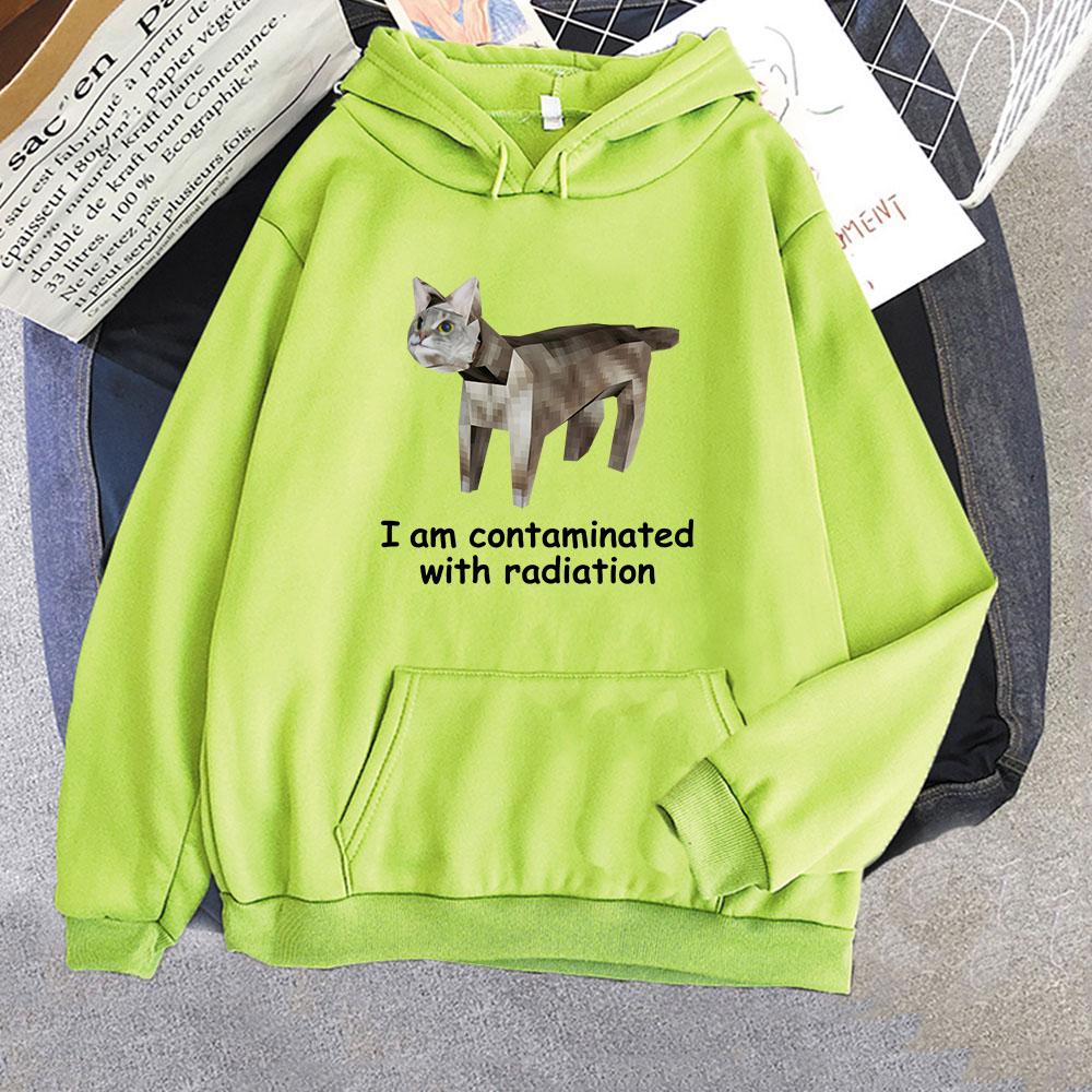 I'm Contaminated with Radiation Meme CAT Hoodies Cartoon Funny Graphic Printing Sweatshirts with Pocket Winter Men Unisex Hoodie