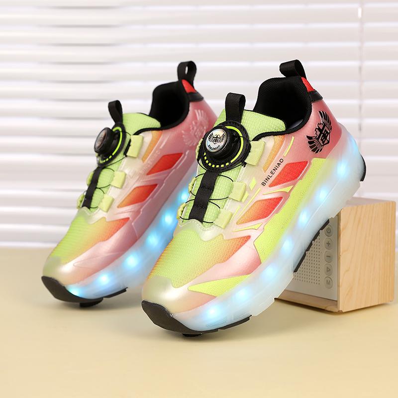 Patines de Ruedas con Freno para Niños Carga Plana Extraíble LED Cuatro Ruedas Zapatillas Deportivas Brillantes Zapatillas Brillantes para Mujer