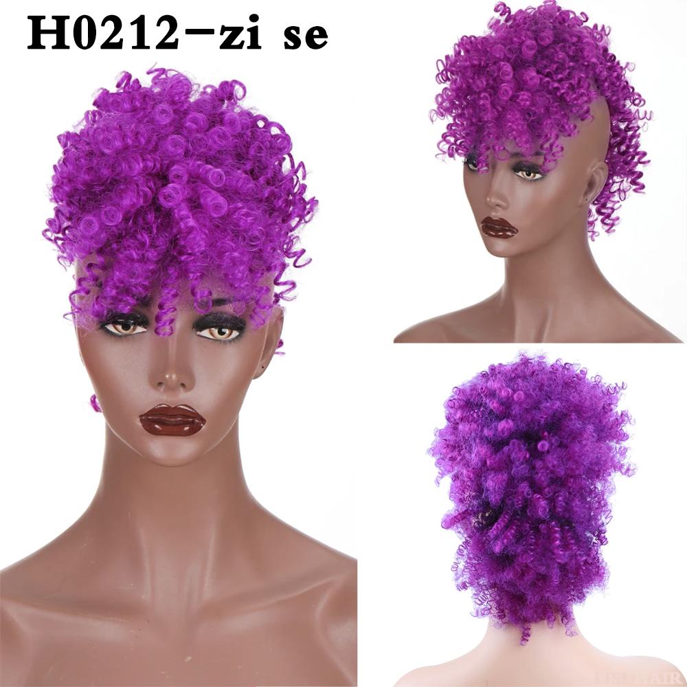 XINRAN Synthetic Wig For Black Women Mohawk Kinky Curly Hair Bun Afro High Puff Short Ponytail With Bangs