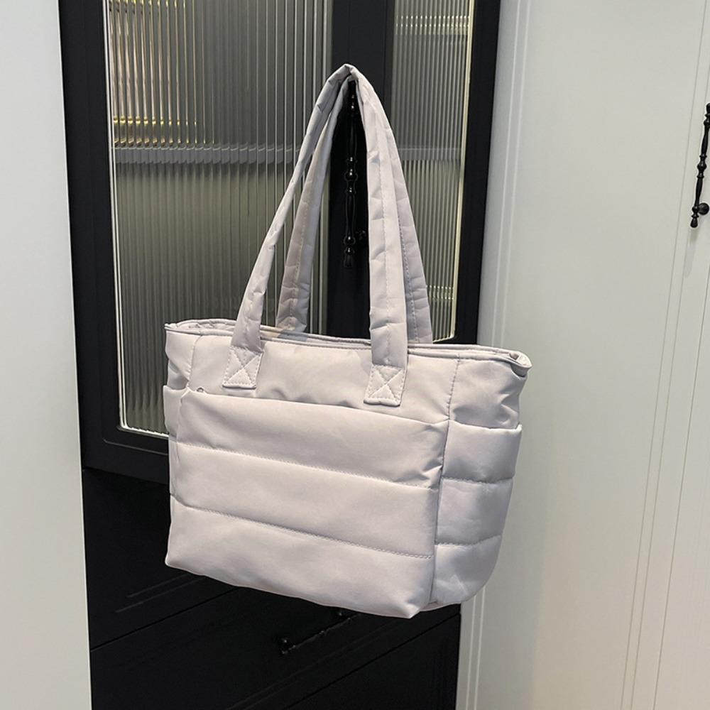 

Korean Style Down Cotton Shoulder Bag Solid Color Nylon Handbag Office Worker серый