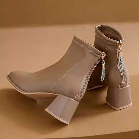 

French soft leather short boots ankle boots 2025 new autumn and winter thick heel Martin boots square head velvet short tube thin boots women 40