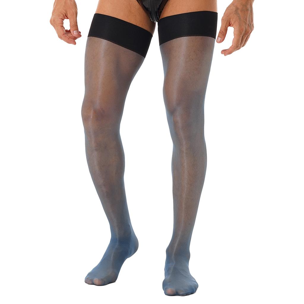 Mens Glossy Stretchy Stockings Sheer Thin Thigh High Socks Costume Accessories