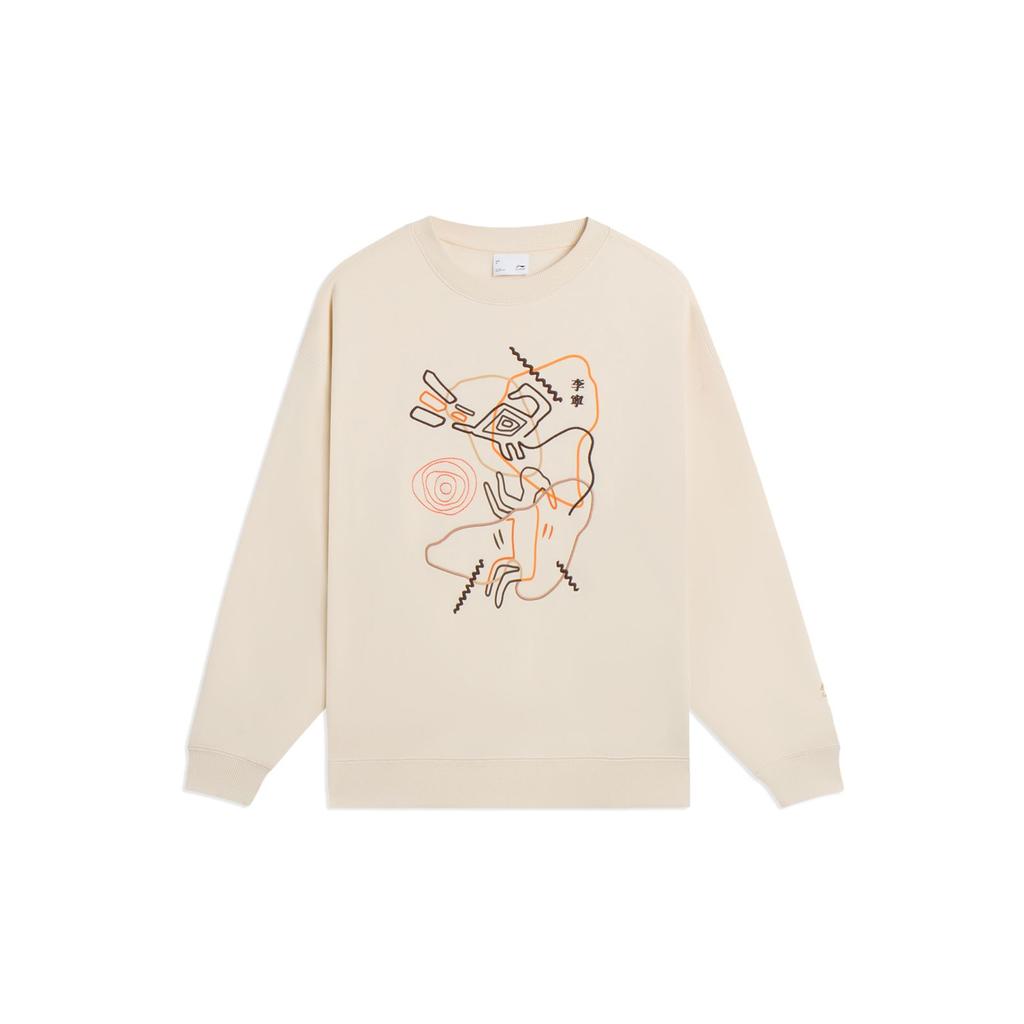 Li-Ning Fleece-Lined Warm Casual Long-Sleeve Cartoon Sweatshirt Women Tops Swan-White AWDSB66-5