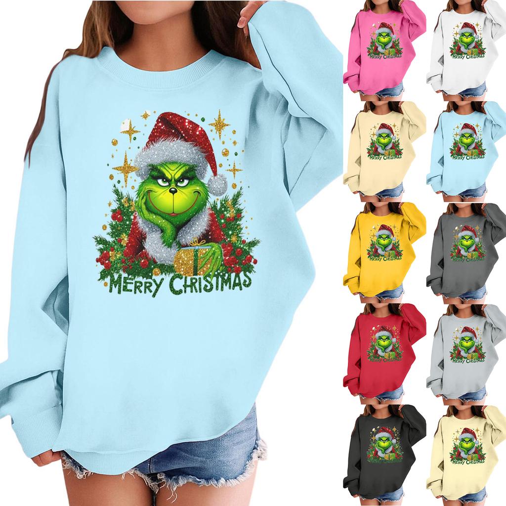 Children's Fashionable Casual Long-sleeved Loose Christmas Print Pullover Hooded Sweatshirt