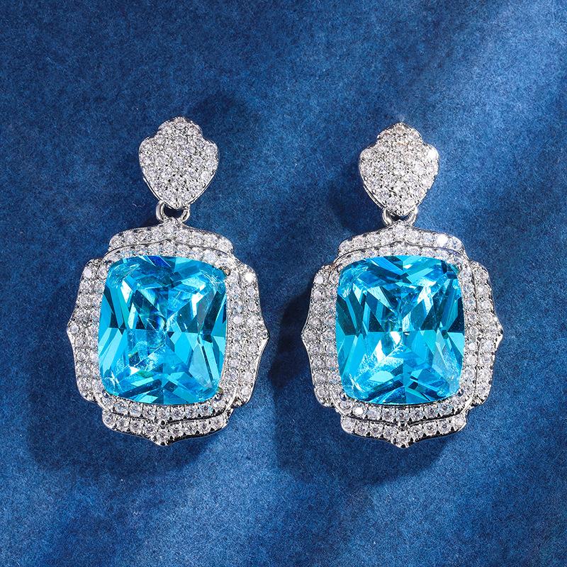 Jewelry Copper Bottom Gold-Plated Simulation Aquamarine Light Luxury Set Pendant 1 Ring 4 * 16 Earrings 12 * 14