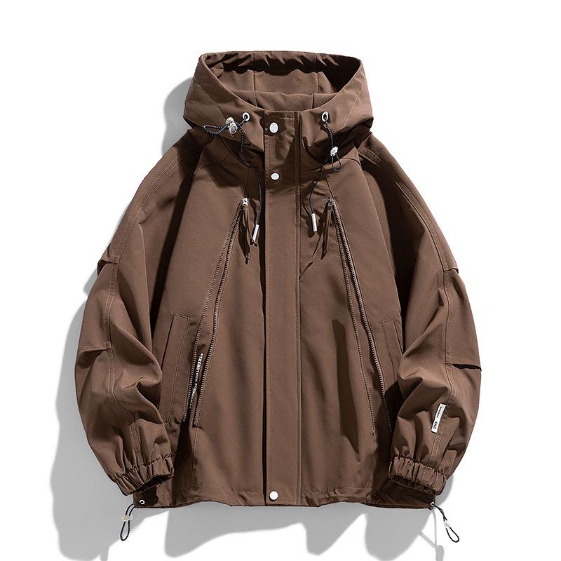 New Spring and Autumn Jacket Men's Large Size Solid Color Jacket Casual Hooded Loose Windbreaker Men's Top