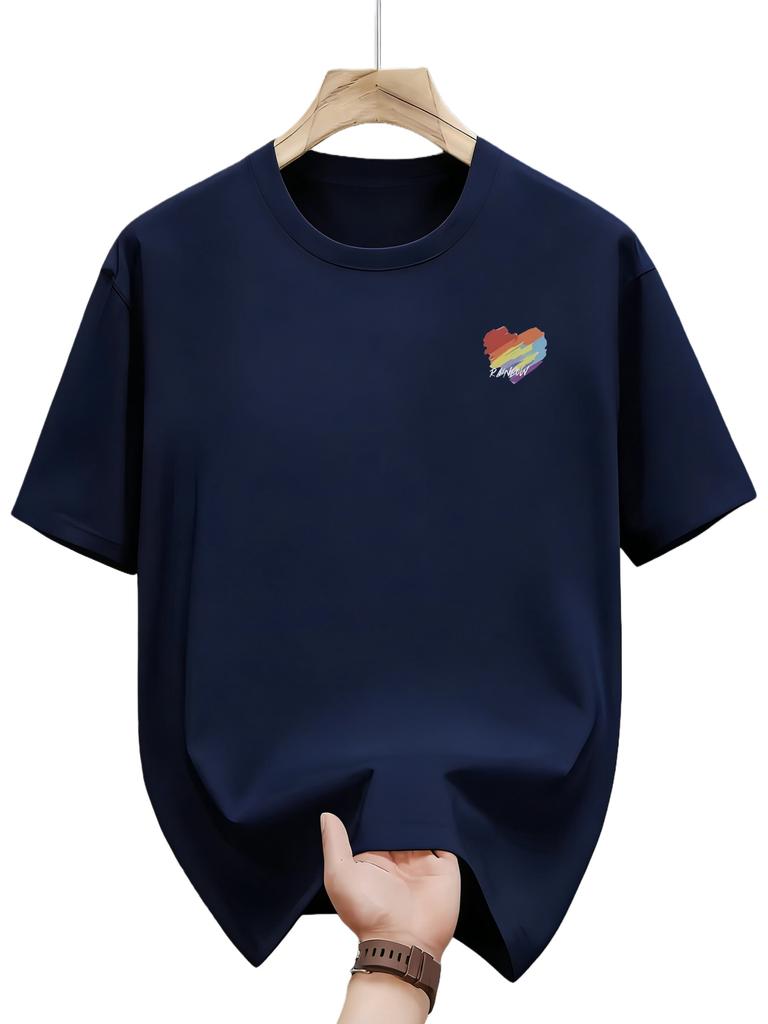 Mens summer fashion casual loose sporty bright color heartshaped printed roundneck shortsleeved Tshirt top