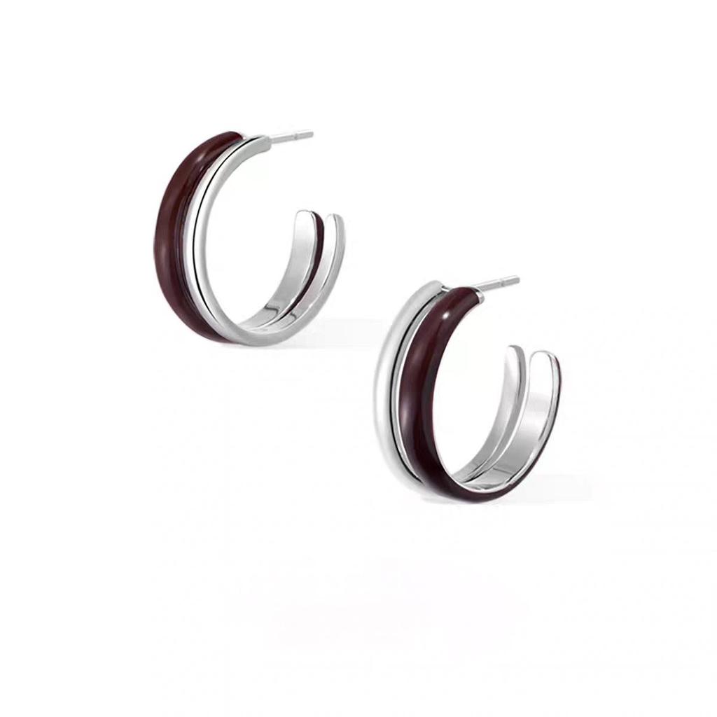 25 Nowych Szykownych Podwójnych Emaliowanych Kolczyków Koła: Eleganckie Francuskie Luksusowe Kolczyki Sztyfty dla Kobiet