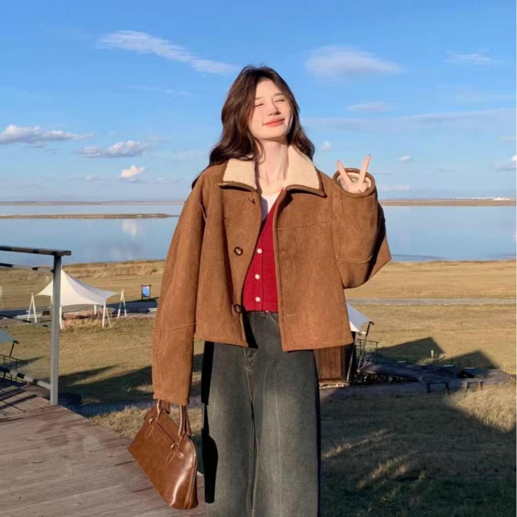 Women's Autumn 2025 Short Shearling Suede Coat - New Style for Early Winter