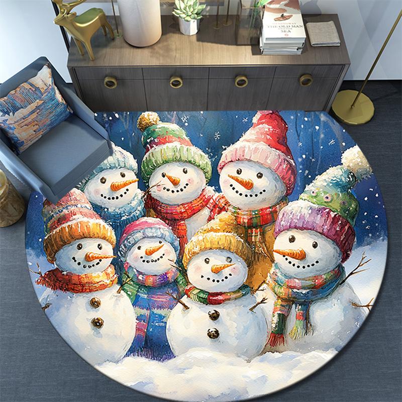 Snowmen Round Area Rug,Carpet Rug for Living Room Bedroom Sofa Playroom Decor,Non-slip Floor Mat