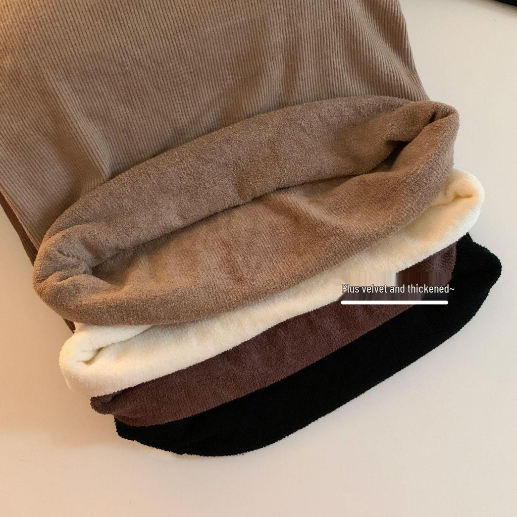 Korean Long Sleeve Fleece-Lined Slim Fit Square Neck Undershirt for Women