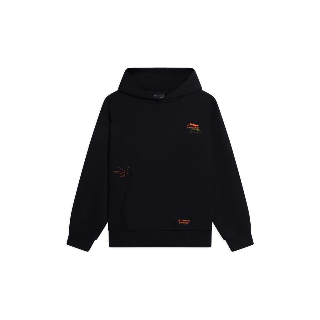 Li-Ning Sports Fashion Series Logo Print Fleece-Lined Warm Hoodie Unisex Tops Black AWDSF73-9
