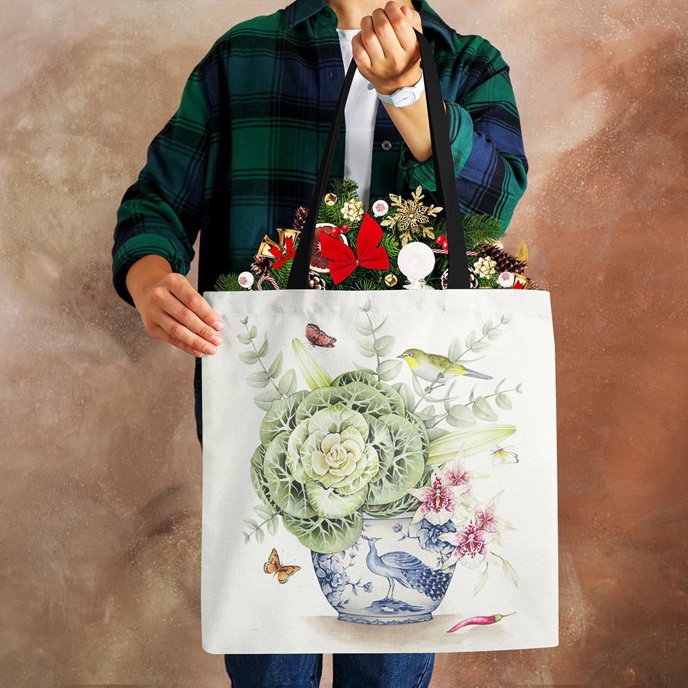 Plant Flowers Shopping Tote Bag Women Canvas Print Shoulder Bag Reusable Harajuku Large Capacity Travel School Handbag CLE