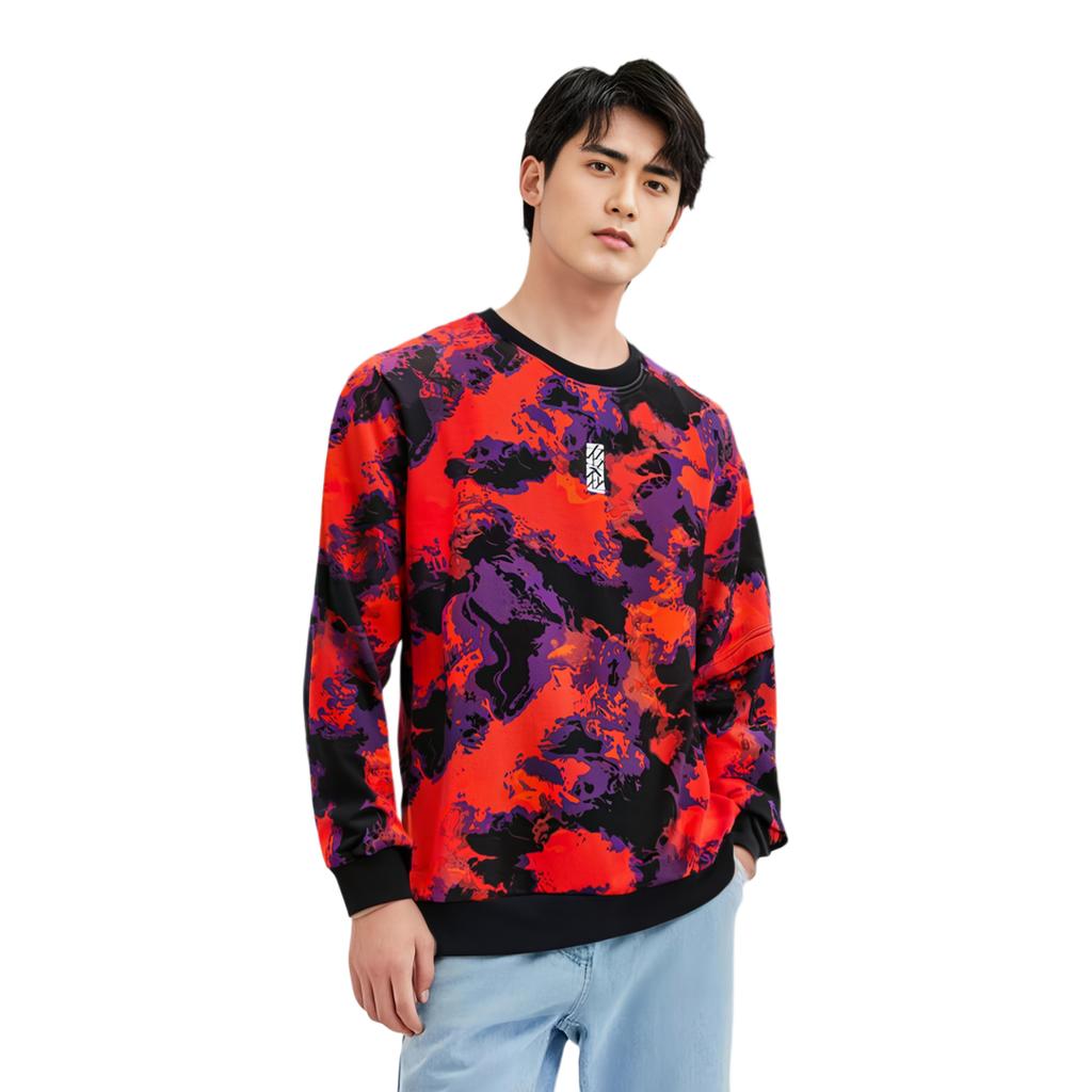 Anta All Over Print Crew Neck Sweatshirt Men Tops Classic-Red 152211733-1