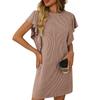 Summer Women's Contrasting Twisted Ruffle Solid Color Sleeves Mid Length Dress