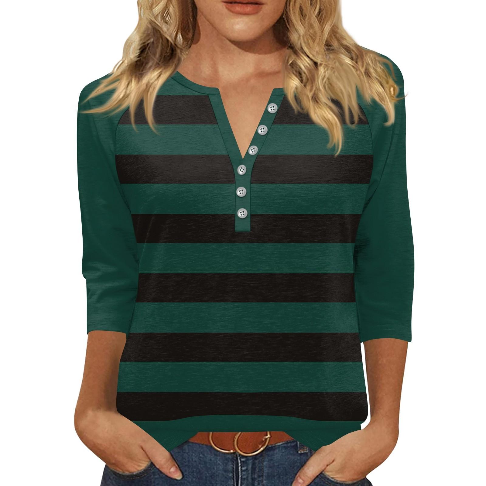 

Жен. Футболка С принтом Пуговицы Рукав 3/4 Повседневные Выходные Мода Классический Классический V-образный вырез Обычный Верх M