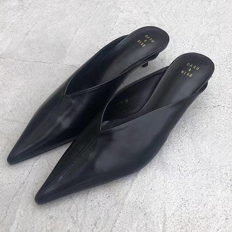 

Женские туфли на каблуке с острым носком, весенние туфли-мюли, элегантные женские сандалии 2025, брендовые туфли-лодочки, слинги, повседневные женские туфли 42 чёрный