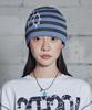 Lujeoseukeulleob Symbol Logo Striped Beanie Sky Blue