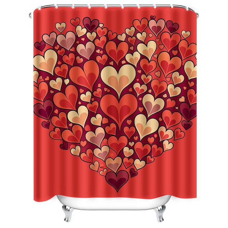 Romantic Multi-Heart Shower Curtain - Waterproof, Mildew-Resistant, Machine Washable for Valentine's Day Bathroom Decor