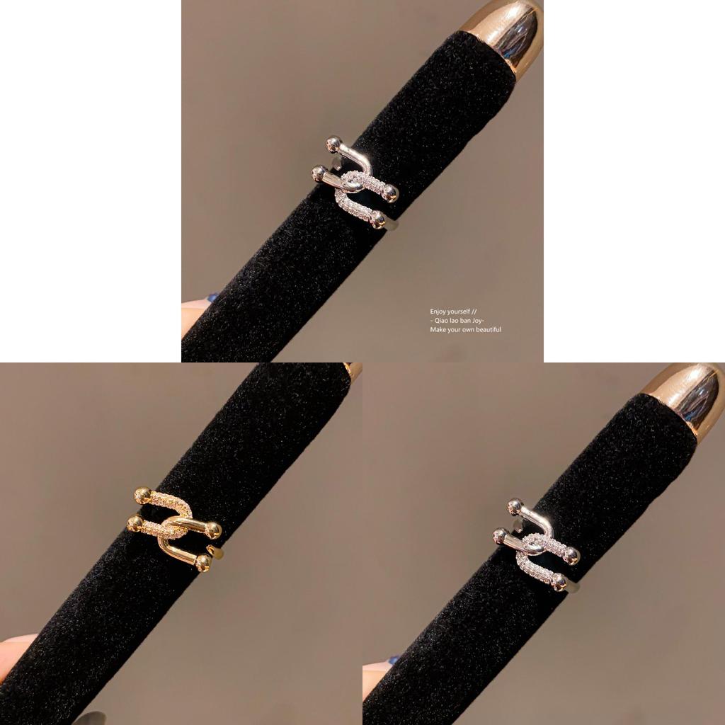 Vintage Copper Cross Ushaped Open Ring With Zirconia For Womens Fashion Jewelry