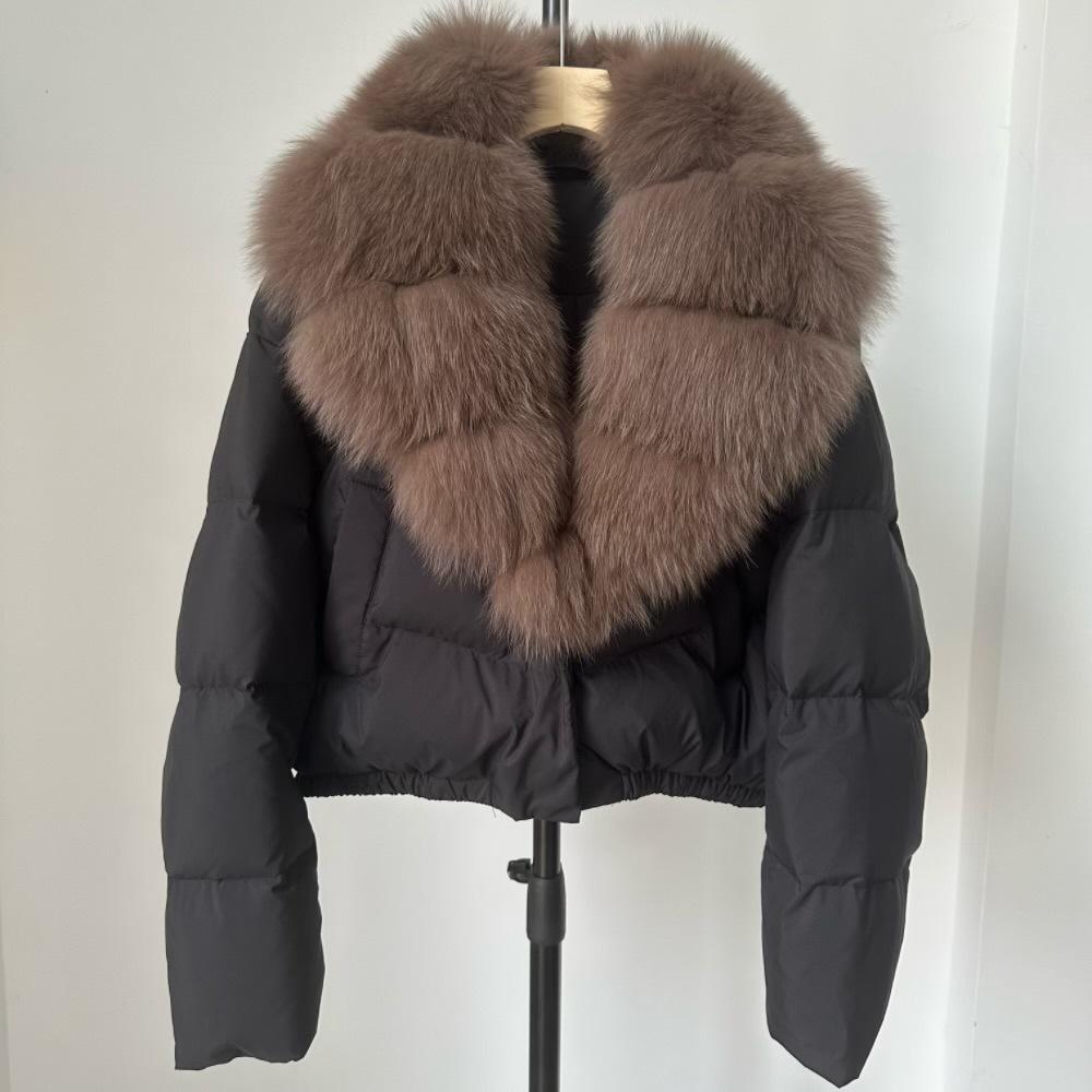 Chaqueta de Plumón de Pato Blanco Ropa de Otoño Invierno Parkas para Mujer Abrigo de Piel de Zorro Natural Grande Abrigo Acolchado Corto de Plumas para Mujer